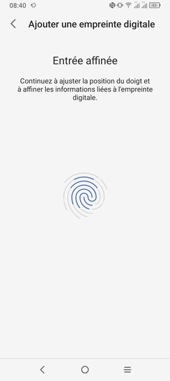 Étape 8 : Commencez l'enregistrement de votre empreinte.