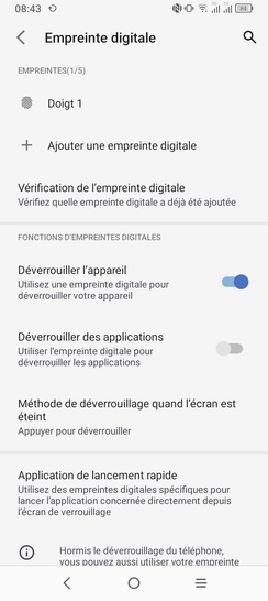 Étape 10 : L'empreinte est enregistrée. Le déverrouillage du mobile par empreinte digitale est activé.Cliquez sur Ajouter une empreinte digitale si vous voulez en enregistrer une deuxième.Il vous faudra recommencer la manipulation.