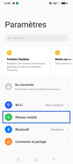 Étape 2 : Sélectionnez Réseau mobile.