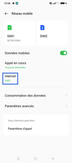 Étape 3 : Sélectionnez Internet.