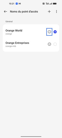 Étape 5 : Cliquez sur l'icône informations Orange World.