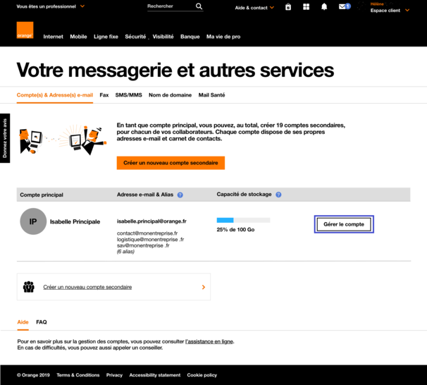 créer une deuxième adresse mail orange pro