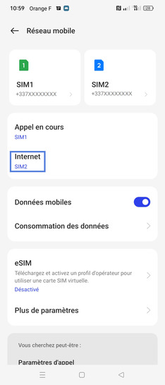 Étape 4 : Sélectionnez Internet.