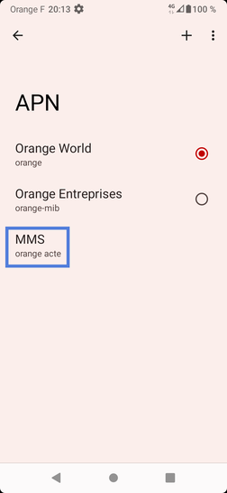 Étape 7 : Cliquez sur le point d'accès MMS Orange.