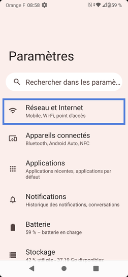 Étape 3 : Allez sur Réseau et Internet.