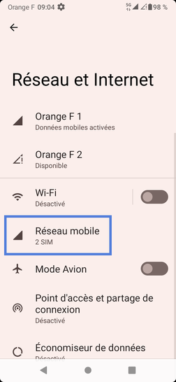 Étape 4 : Choisissez Réseau Mobile.
