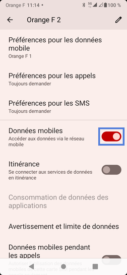 Étape 6 : Faîtes glisser le curseur Données mobiles vers la gauche.