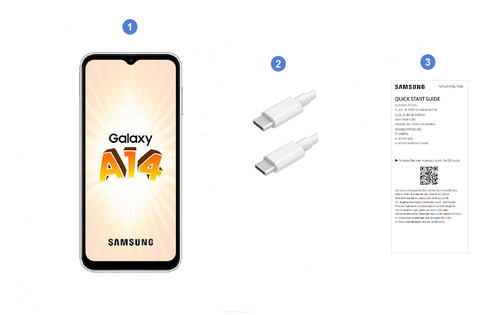 Samsung Galaxy A14 4G, contenu du coffret.