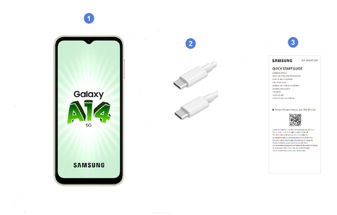 Samsung Galaxy A14 5G, contenu du coffret.