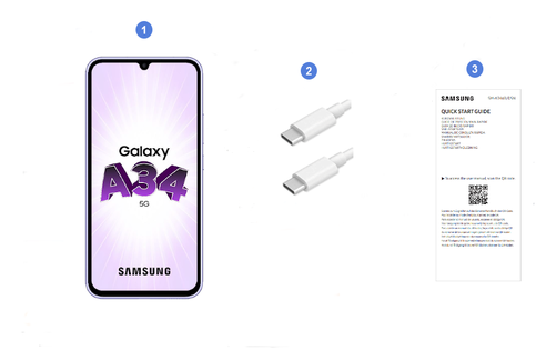 Samsung Galaxy A34 5G, contenu du coffret.