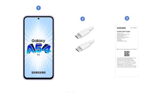 Samsung Galaxy A54 5G, contenu du coffret.