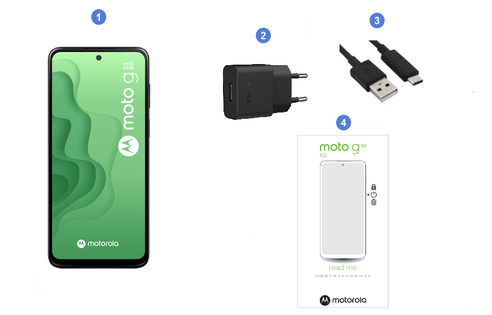 Motorola Moto G53 5G, contenu du coffret.