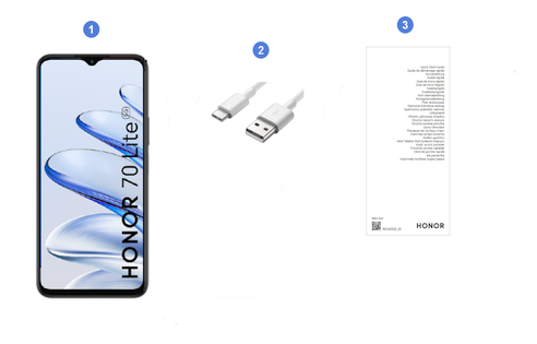 Honor 70 Lite 5G, contenu du coffret.