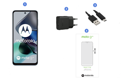 Motorola Moto G23, contenu du coffret.