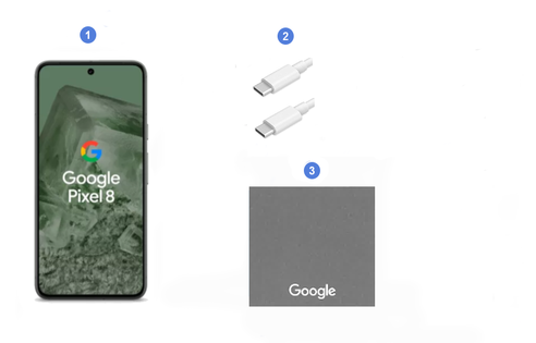 Google Pixel 8, contenu du coffret.