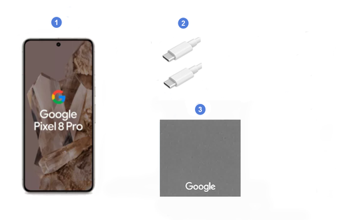 Google Pixel 8 Pro, contenu du coffret.