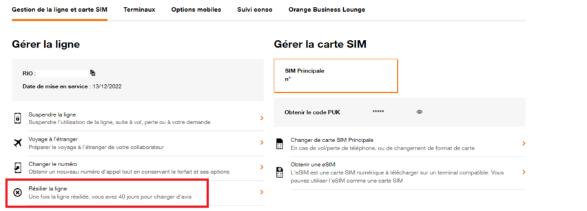 Résilier une ligne mobile ou internet depuis l'Espace Client Pro