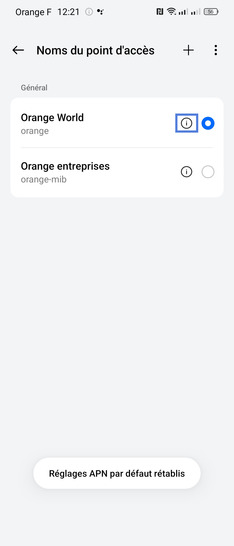 Étape 5 : Cliquez sur l'icône informations Orange World.