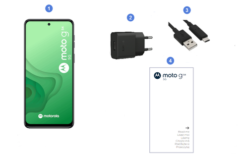 Motorola G54 5G, contenu du coffret.