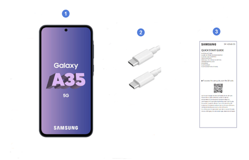 Samsung Galaxy A35 5G, contenu du coffret.