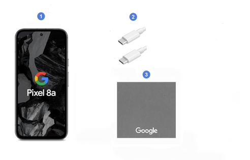 Goggle Pixel 8a 5G, contenu du coffret.