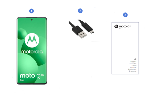 Motorola Moto G85 5G, contenu du coffret.