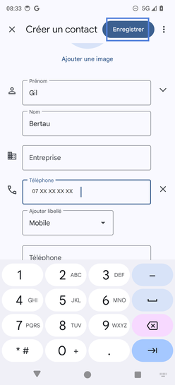 Étape 4 : Saisissez les informations et allez sur Enregistrer pour valider.