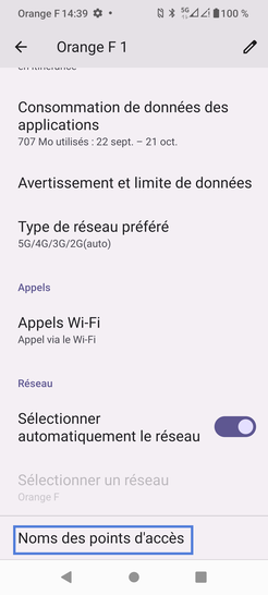Étape 6 : Cliquez sur Noms des points d'accès.