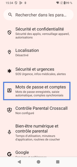 Étape 3 : Choisissez Mots de passe et comptes.