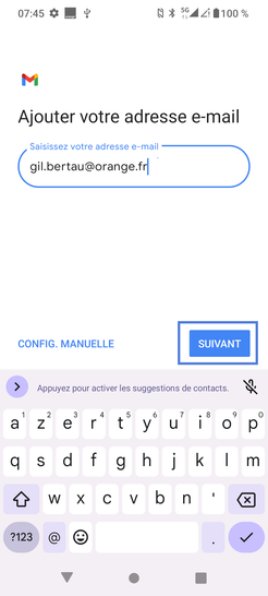 Étape 6 : Saisissez votre adresse mail et cliquez sur Suivant.