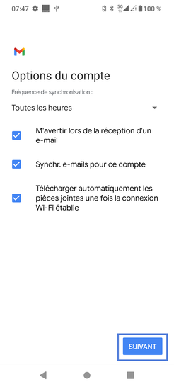 Étape 8 : Validez les différentes options du compte et cliquez sur Suivant.Remarque : Par défaut toutes les options du compte sont cochées.