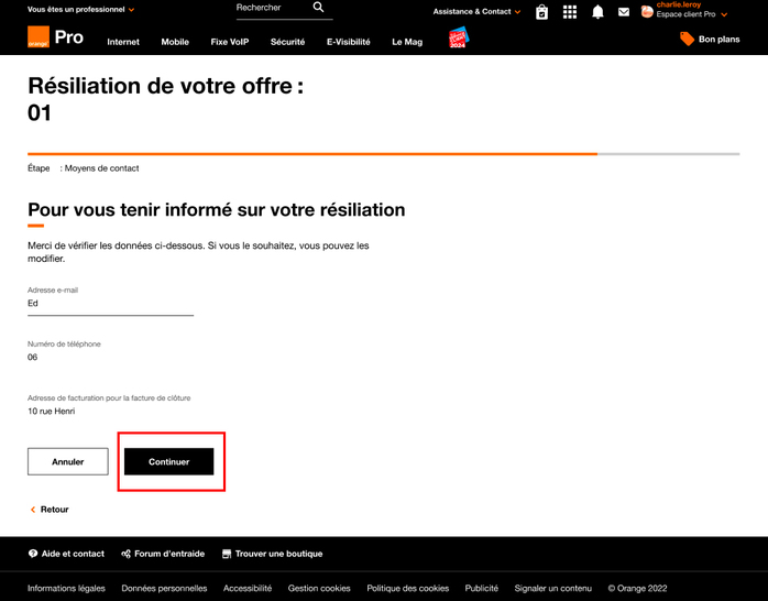 Résilier une ligne mobile ou internet depuis l'Espace Client Pro