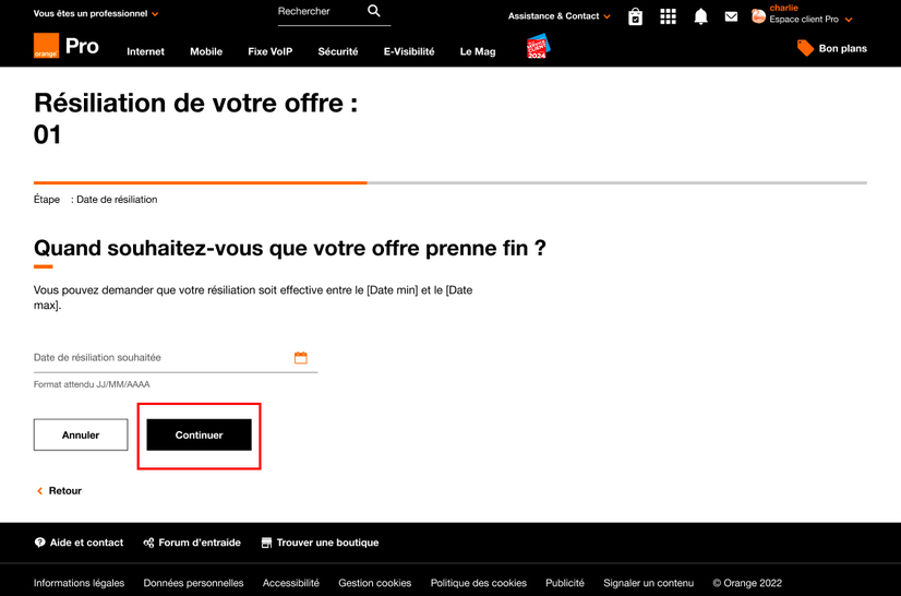 Résilier une ligne mobile ou internet depuis l'Espace Client Pro