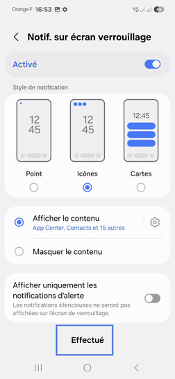 Étape 7 : Configuré les notifications sur votre écran principale puis cliquez sur Effectué.