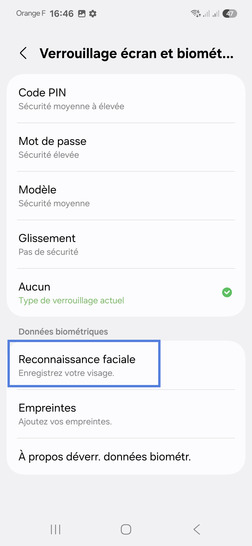 Étape 5 : Allez sur Reconnaissance faciale.