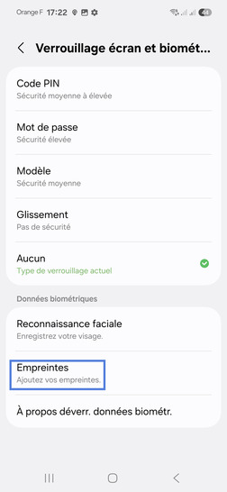 Étape 5 : Sélectionnez Empreintes.