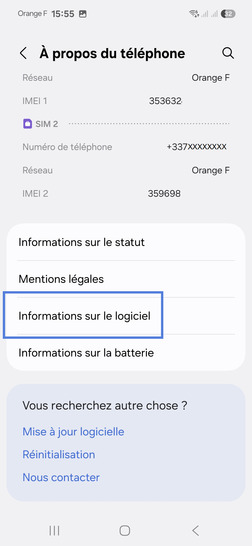 Étape 4 : Sélectionnez Informations sur le logiciel.