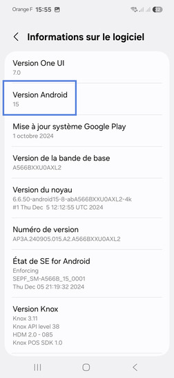 Étape 5 : Ici, vous pouvez voir les détails de la version logicielle, y compris la Version Android de votre appareil.Nous sommes ravis de vous avoir aidé à mieux connaître votre mobile Samsung Galaxy A56 5G.