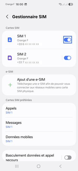 Étape 5 : Sélectionnez le bouton virtuel correspondant à la carte SIM à désactiver.dans le cadre de notre démonstration, la SIM 1.