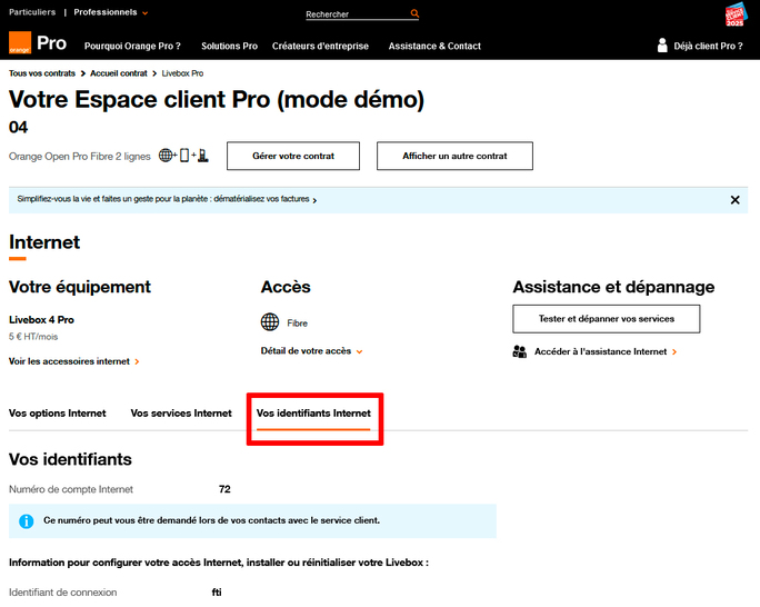 Espace client pro : retrouver vos identifiants Livebox - Assistance
