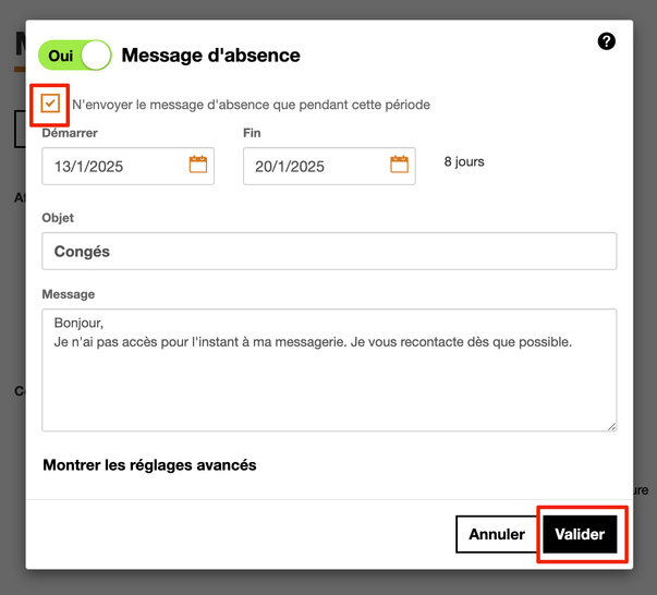 Absence Pro Messagerie Pro : créer et annuler un message automatique d’absence ...