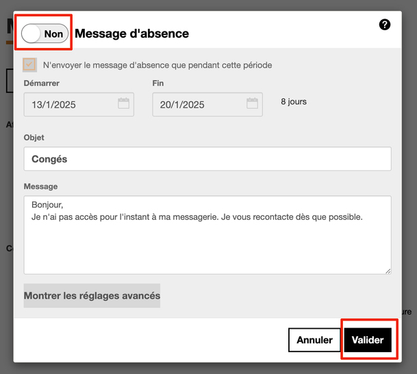 Messagerie Pro : créer et annuler un message automatique d’absence ...