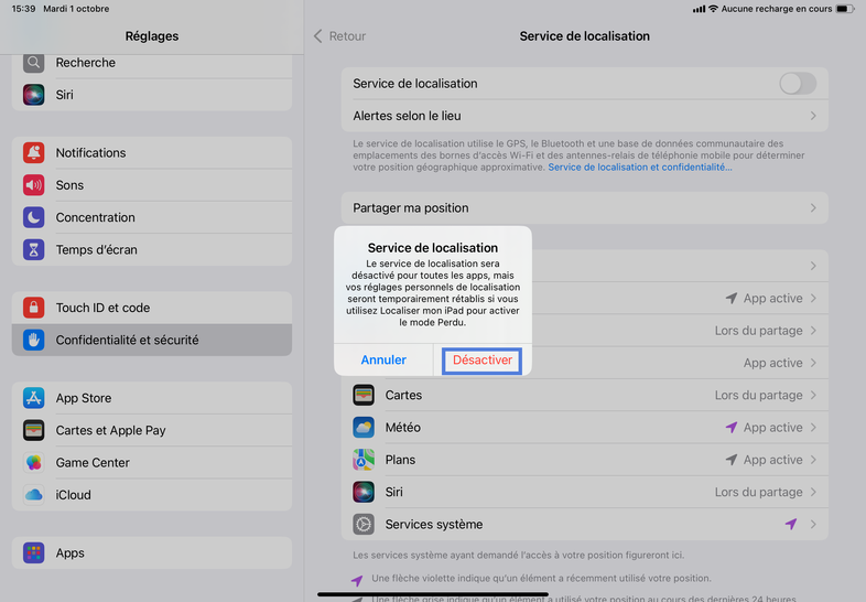 Comment activer ou désactiver le service de Localisation depuis le menu ...