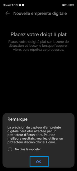 Étape 6 : Après consultation de la remarque, continuez avec OK.