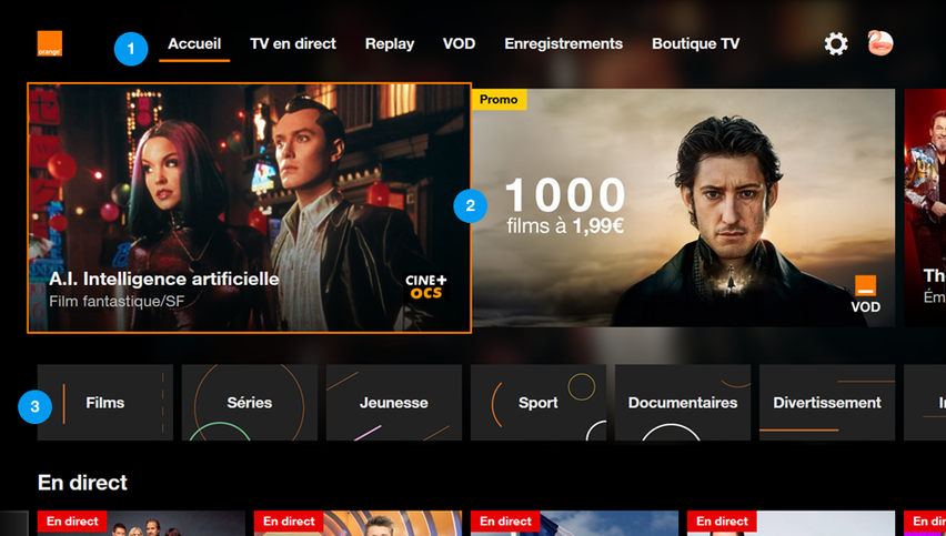 Orange TV sur Smart TV : Présentation de l'écran d'accueil - Aide et