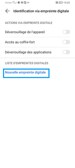 Étape 4 : Cliquez sur Nouvelle empreinte digitale.