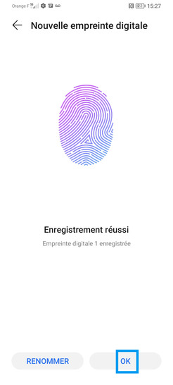 Étape 7 : Validez votre empreinte avec OK.