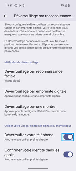 Étape 6 : Faites glisser le curseur Déverrouiller votre téléphone vers la gauche pour désactiver le déverrouillage par reconnaissance faciale.