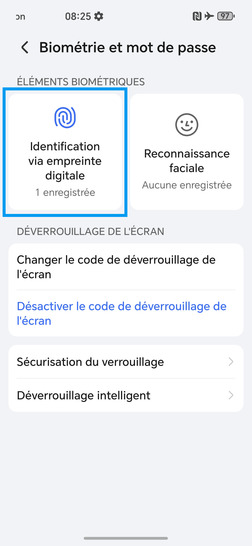 Étape 3 : Sélectionnez Identification via empreinte digitale.sur l'écran suivant, renseignez la méthode secondaire définie lors de l'activation du déverrouillage par empreinte digitale.
