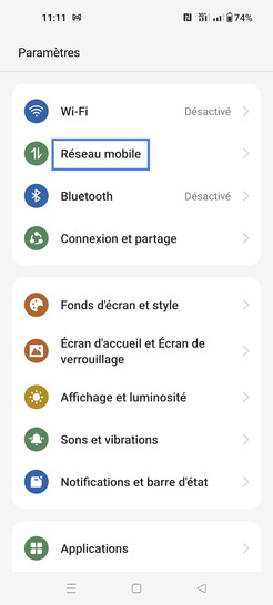 Étape 3 : Allez sur Réseau mobile.